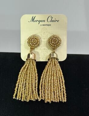 Morgan Claire Gold Seed Bead Tassel Earrings Boho Statement